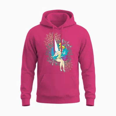 Tinkerbell Floral Pattern T-Shirt, Black, S Unisex Hoodie - Heliconia