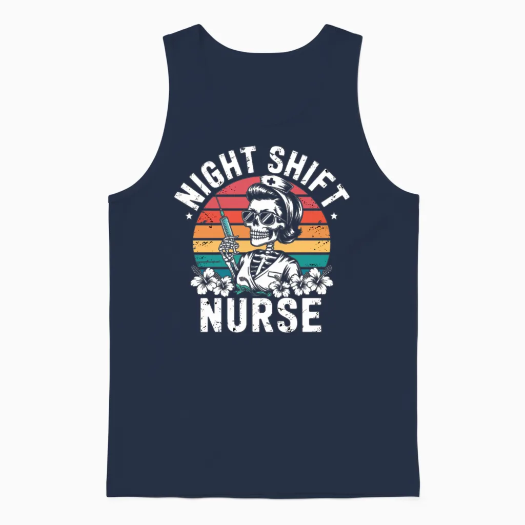 Night Shift Nurse Retro Nurses Gift Unisex Tank Top in Navy