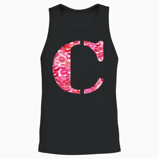Back Print Only - Lipstick Kisses for Boyfriend Letter C Unisex Tank Top - Black