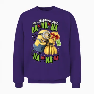 Despicable Me Minion Banana Present Christmas Short Sleeve Unisex Sweatshirt - Purple