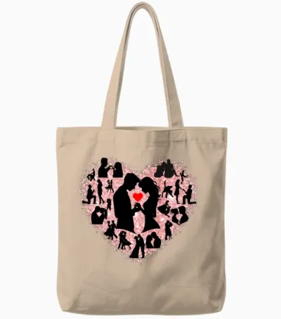 Valentines Day Couple Love Heart Shape Design Tote Bags - Natural