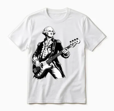 George Washington Playing Bass Guitar, 250 Years 4th of July Unisex T-Shirt - White