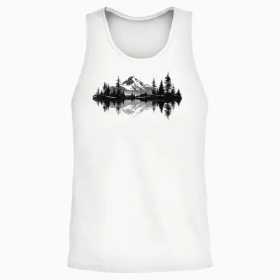 Mountain Landscape Reflection Forest Trees Outdoor Wildlife Unisex Tank Top - White