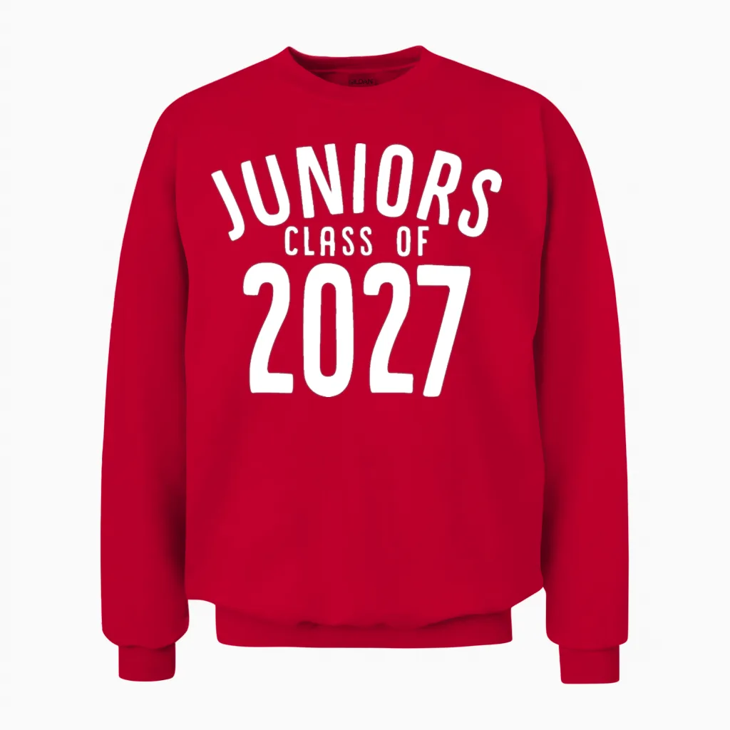 Juniors Class of 2027 School Graduation Funny Unisex Sweatshirt in Red