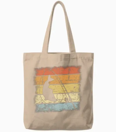 Fishing Retro Design Tote Bags - Natural