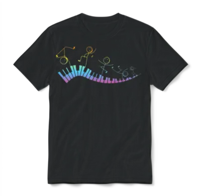 Piano Keyboard - Funny Piano Stick Figure Keyboard Unisex T-Shirt - Black