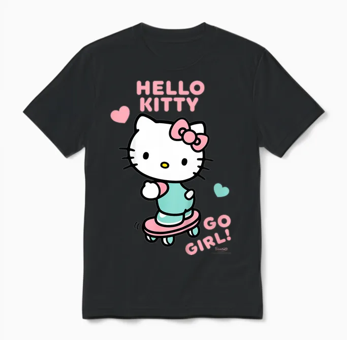 Hello Kitty Cooles Power-Skateboard Pro Fun Classic Für Mädchen Unisex T-Shirt in Black