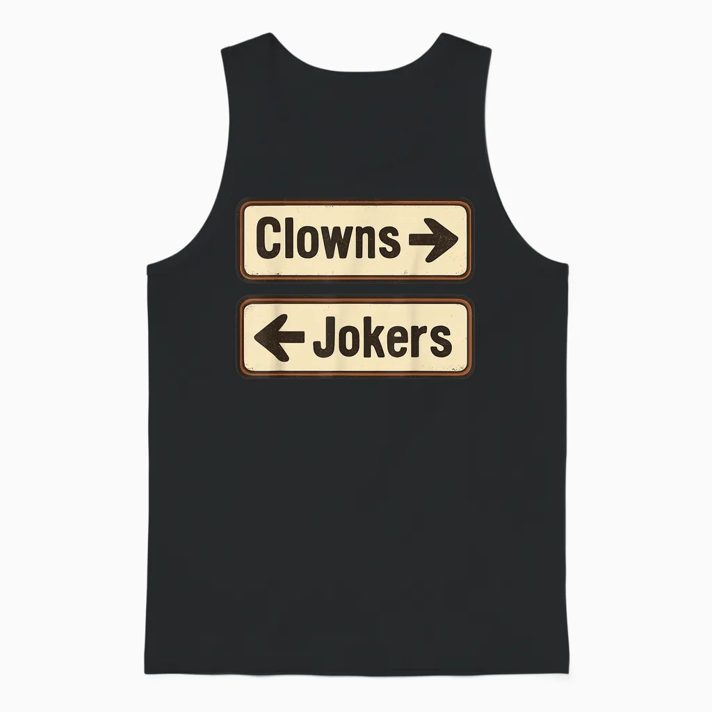 Clowns and Jokers Funny Sarcastic Direction Quote Unisex Tank Top in Black