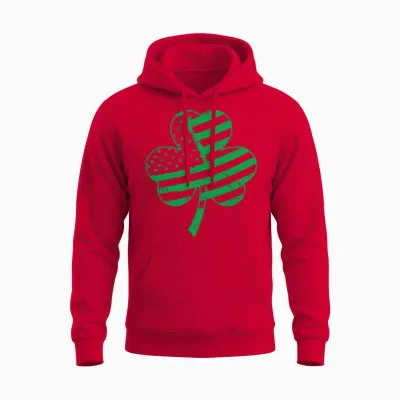 Irish American Flag Shamrock For Unisex Hoodie - Red