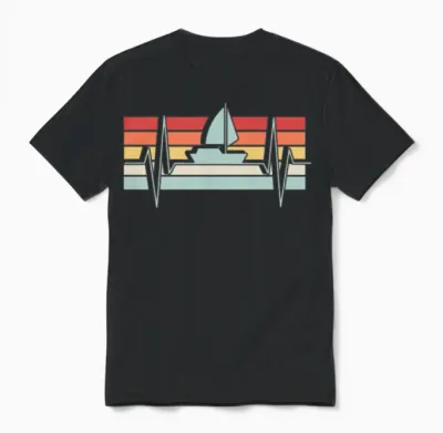 Sailing Heartbeat Retro Unisex T-Shirt - Black