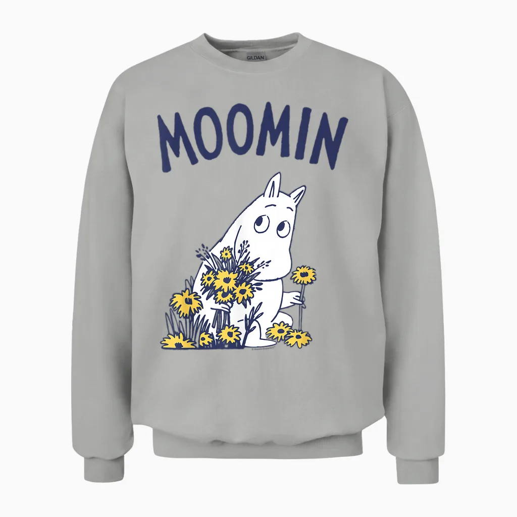 Moomin Moomintroll Floral T-Shirt, White Unisex Sweatshirt in Ash