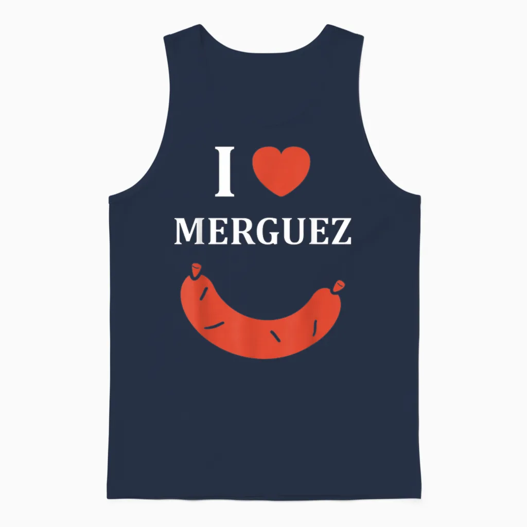 Funny Food Sausage Bbq I Love Merguez T-Shirt, Black, S Unisex Tank Top in Navy