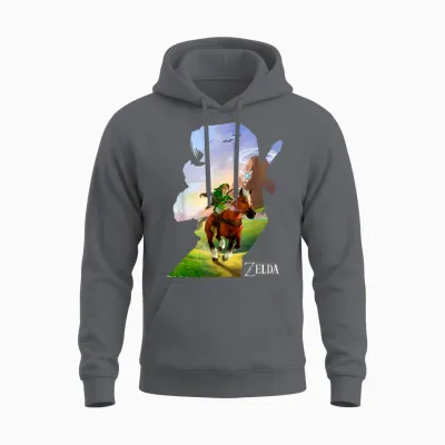 Nintendo Zelda Link Epona Ride Silhouette T-Shirt Small Unisex Hoodie - Charcoal