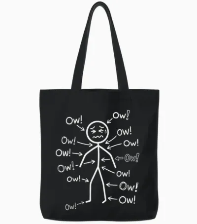 Funny Ow Stick Figure Body Pain Humor Graphic for Men Women Tote Bags - Black
