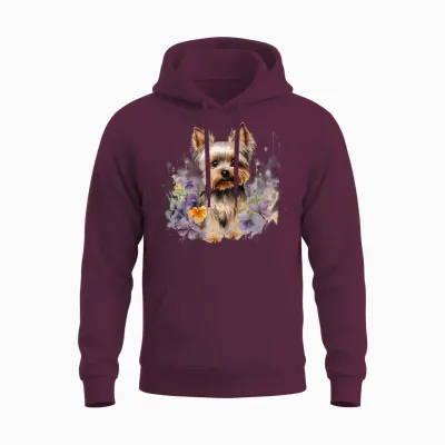 Yorkshire Terrier Mom Floral Yorkie Dog Lover Flowers Cute T-Shirt, White Unisex Hoodie - Maroon