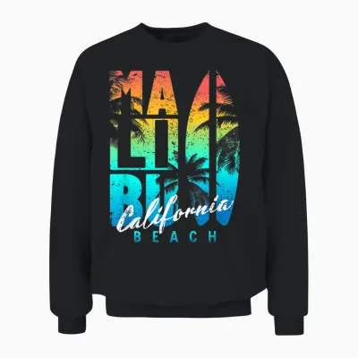 Malibu Beach California T-Shirt, Black, S Unisex Sweatshirt - Black