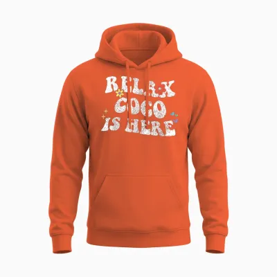 Retro Groovy Relax Coco Is Here Funny Name for Mother's Day T-Shirt, Black, S Unisex Hoodie - Orange
