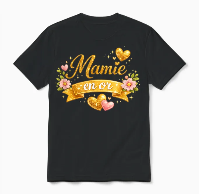 Mamie En or Cadeau FĂȘte Des Grands-MĂšres Unisex T-Shirt in Black