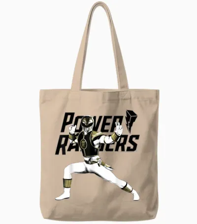Power Rangers White Ranger Karate Action Pose Logo Tote Bags - Natural