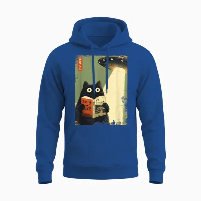 Vintage Japanese Cat Book for Ufo Lovers Alien Abduction Unisex Hoodie - Royal