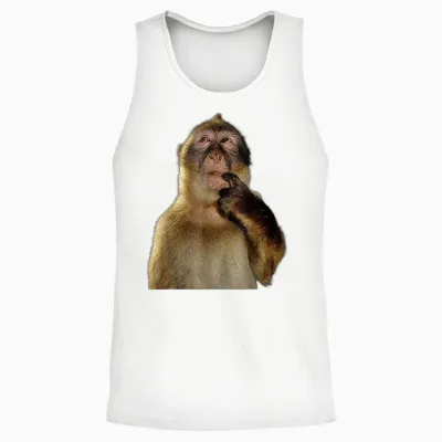 Thinking Monkey Funny Meme Cute Unisex Tank Top - White