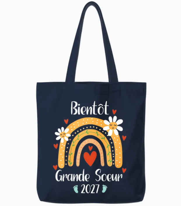 Enfant Future Grande Sœur 2027 Je Vais être Grande Soeur 2027 Tote Bags in Navy