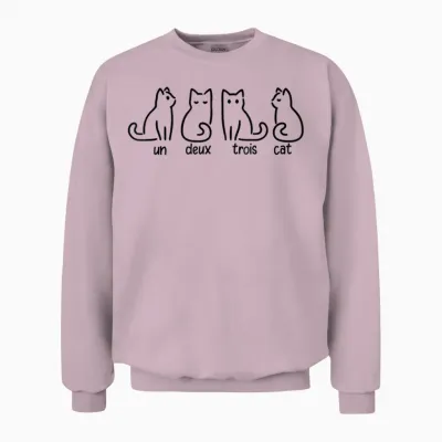 Un Deux Trois Cat T-Shirt, White Unisex Sweatshirt - Light Pink