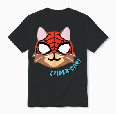 Amazon Essentials Marvel Spider-Man Spider-Cat Portrait Unisex T-Shirt - Black