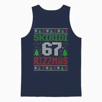 Skibidi Six Seven Rizzmas Funny Meme 67 Ugly Christmas Unisex Tank Top - Navy