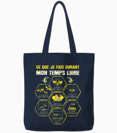 Free Time Beekeeper Nest Bees Activities Beekeeping T-Shirt, Black, S Tote Bags - Navy