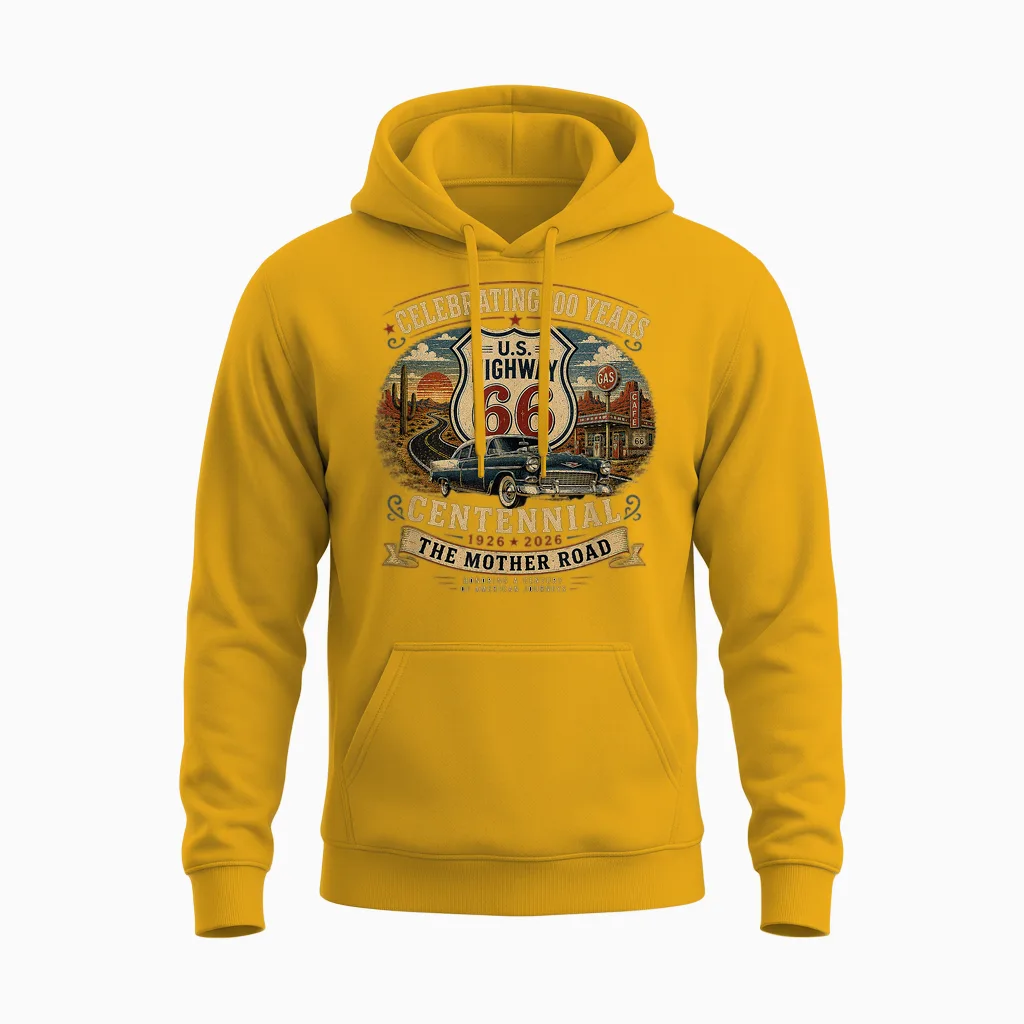 Vintage Highway 66 100 Year Centennial Anniversary Souvenir Unisex Hoodie in Gold