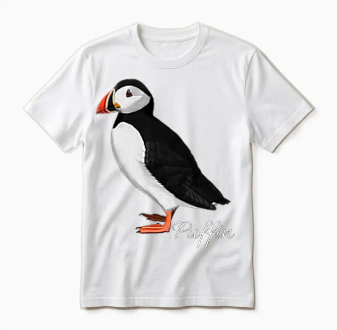 Puffin Monk Bird Biologist Nature Ornithologist T-Shirt, Black, S Unisex T-Shirt in White