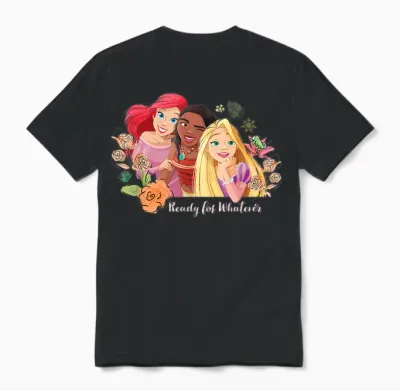 Disney Princess Ariel, Vaiana, Rapunzel Ready for Whatever T-Shirt, Gray Unisex T-Shirt - Black