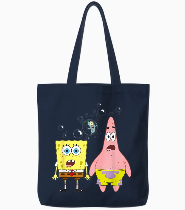 Sponge Bob Squarepants Patrick Star Squidward Bubbles Tote Bags in Navy