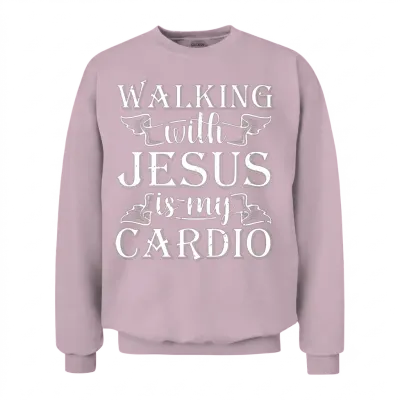 Walking with Jesus Is My Cardio Funny Religious Unisex Sweatshirt - Light Pink