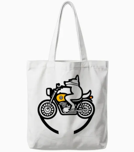 Funny Dog Biker Tote Bags - White