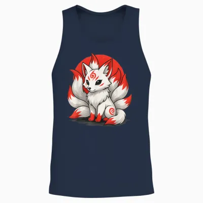 Kitsune Laughing Japanese Fox Nine-Tailed Anime Manga Unisex Tank Top - Navy