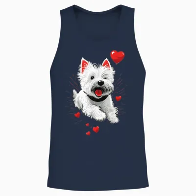 Westie Love Heart on West Highland White Terrier Lover T-Shirt, Black Unisex Tank Top - Navy