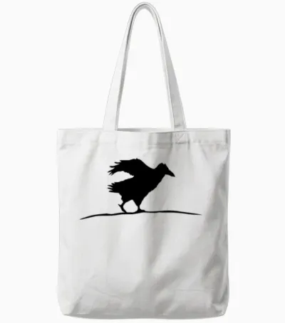Raven Bird Crow Goes Fast Run Fun Comic Silhouette Tote Bags - White