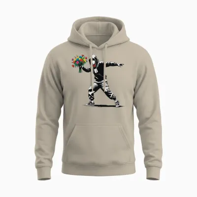 Banksy Protester Throwing Flowers Unisex Hoodie - Sand