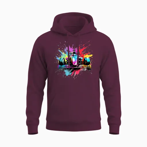 Speed Cars Racer Colourful Splash Art Racing Unisex Hoodie in Maroon