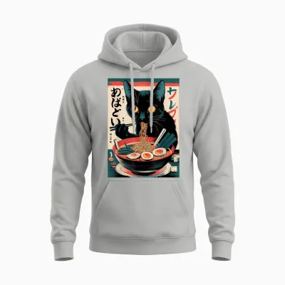 Anime Manga Kawaii Otaku Ramen Cat Christmas Gift T-Shirt, Black Unisex Hoodie - Ash