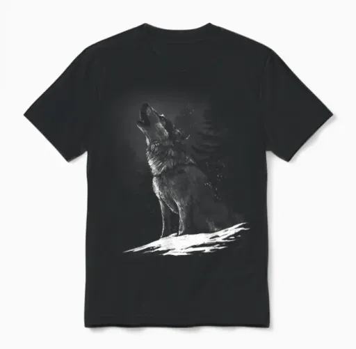 Howling Wolf Motif Women's Men's Kids Girls Boys T-Shirt, Black Unisex T-Shirt in Black