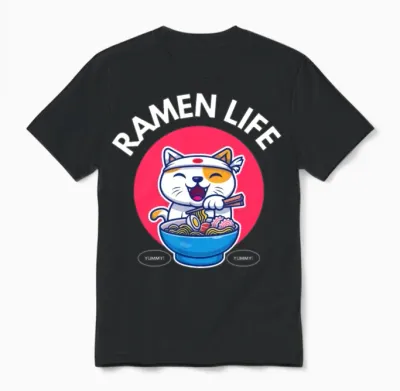 Ramen Life Cat Eat Unisex T-Shirt - Black