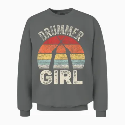Vintage Retro Drummer Girl Unisex Sweatshirt - Graphite Heather