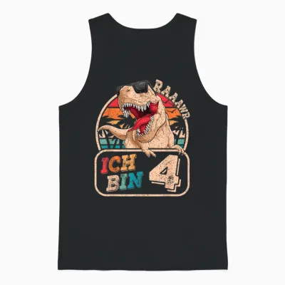 Ich Bin 4 Dinosaur 4 Years Dino 4th Birthday Boy Party T-Shirt, Black Unisex Tank Top - Black