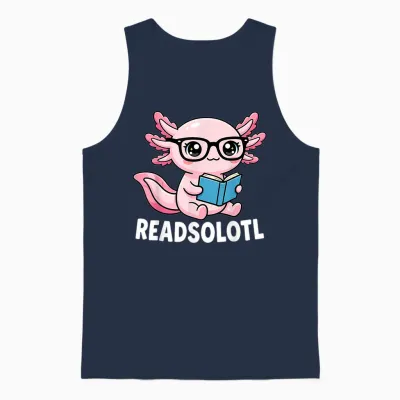 Axolotl Read Books Outfit Cool Reading Kids Book Character Unisex Tank Top - Navy