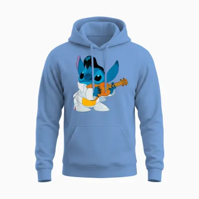 Disney Lilo & Stitch Iconic Elvis Stitch Ready to Play Logo Unisex Hoodie - Carolina Blue