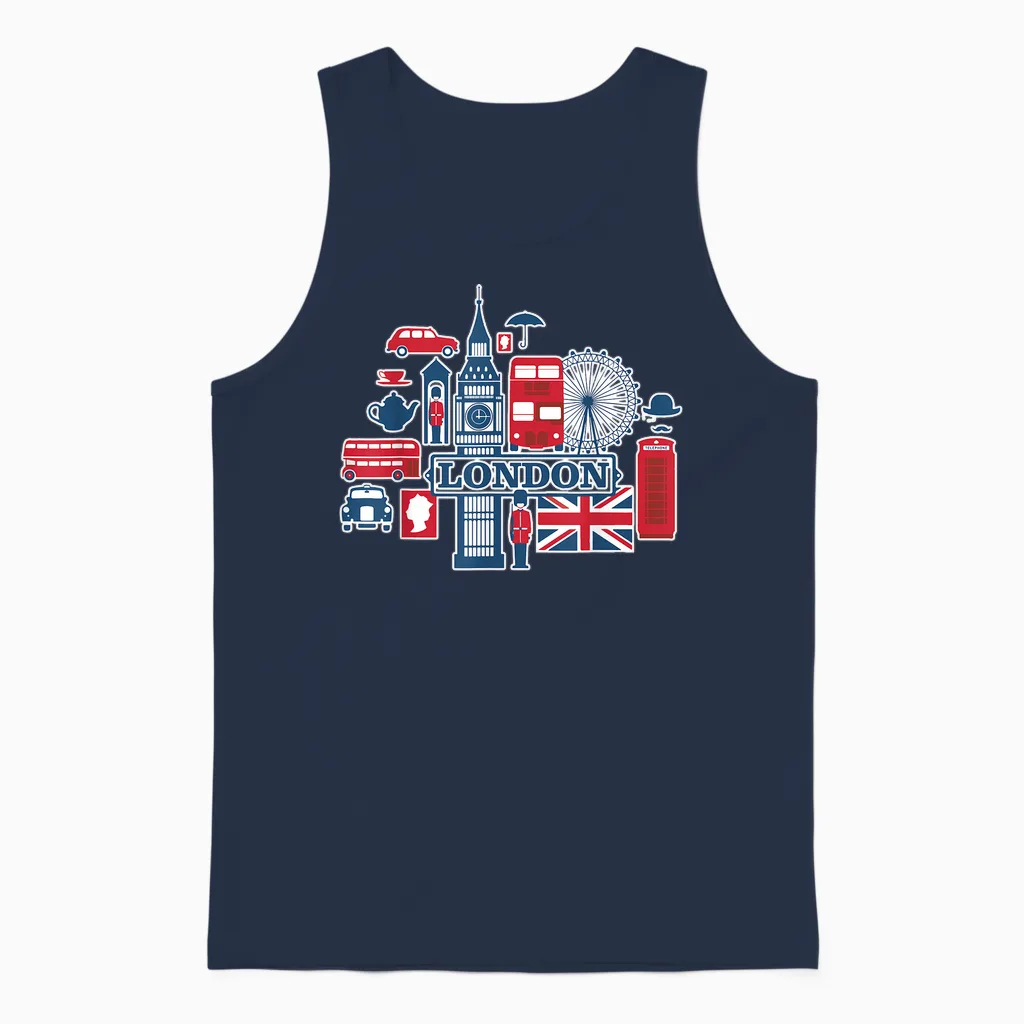 I Love London, Les Amoureux De L'angleterre Unisex Tank Top in Navy