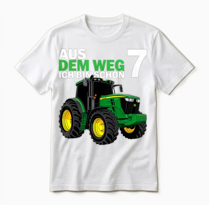 Kinder 7 . Geburtstag Traktor Trecker Siebter Geburtstag 7 Jahre Unisex T-Shirt in White